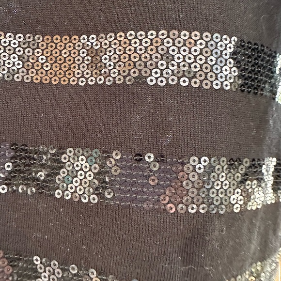 Banana Republic Sequined Striped Merino Wool 3/4 Sleeve Black Sweater Medium - Picture 4 of 16